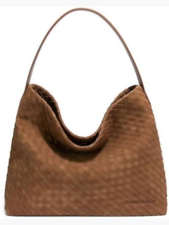 Handbags - Woven Faux Suede Hobo Shoulder Bag Tote Satchel